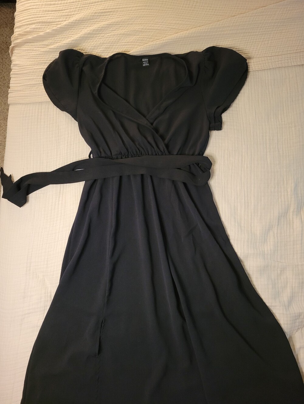 Classic Black Wrap Midi Dress with Sleeves